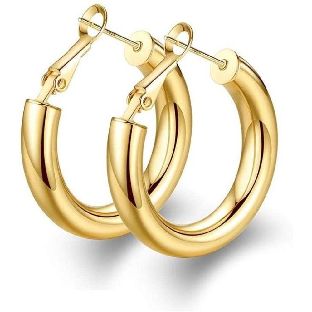 14k Gold Plated Chunky Tube Hoop Earring